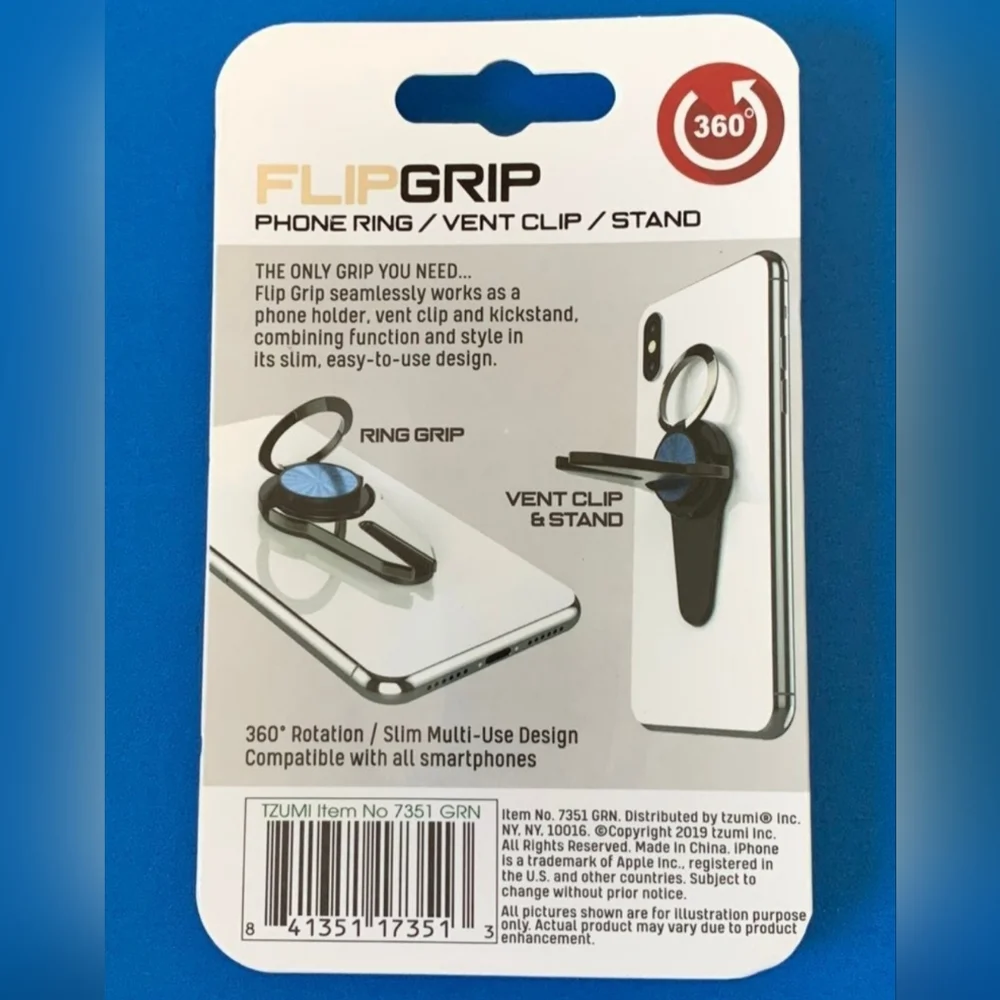FlipGrip Phone Ring, Stand, & Car Vent Mount - BLUE & GUNMETAL GREY